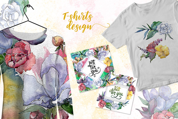 Watercolor bouquet PNG flower set in Illustrations - product preview 5