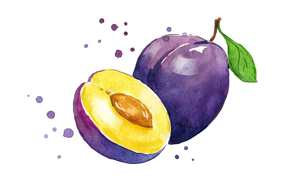 Set of purple foods, watercolor in Illustrations - product preview 1
