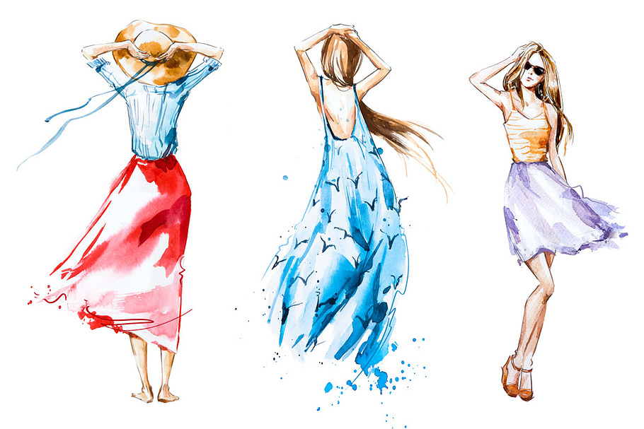 Fashion illustration, watercolor in Illustrations - product preview 8