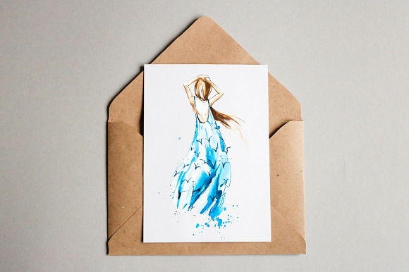 Fashion illustration, watercolor in Illustrations - product preview 1
