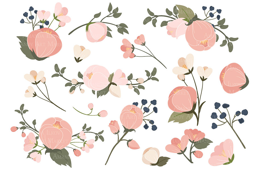 Navy & Pink Floral Clipart & Vectors in Illustrations - product preview 8
