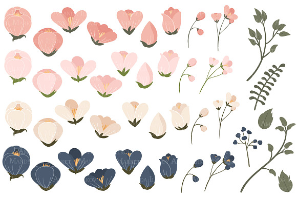 Navy & Pink Floral Clipart & Vectors in Illustrations - product preview 1