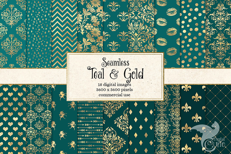 Teal and Gold Digital Paper