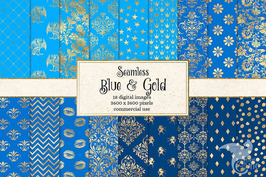 Blue and Gold Digital Paper in Patterns - product preview 8