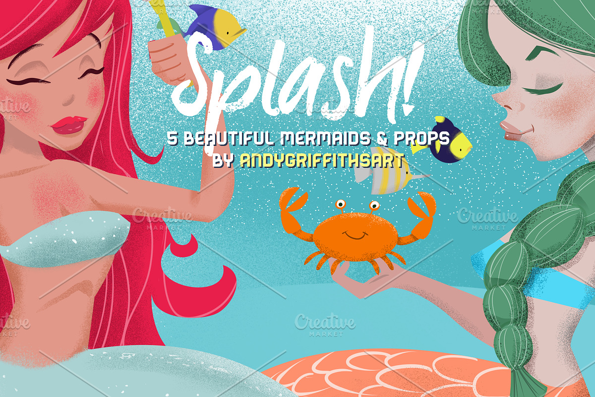 Splash! Cute Mermaid Clip art in Illustrations - product preview 8