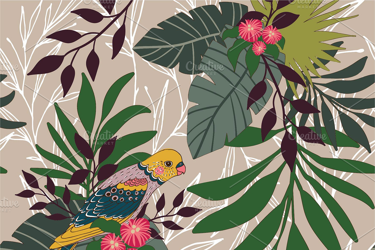 parrot in leaves seamless pattern in Patterns - product preview 8