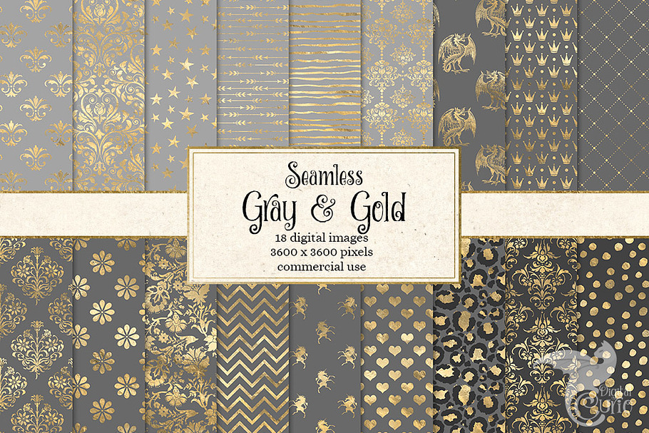 Gray and Gold Digital Paper in Patterns - product preview 8