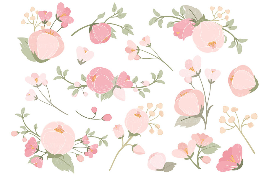 Soft Pink Flower Clipart & Vectors in Illustrations - product preview 8