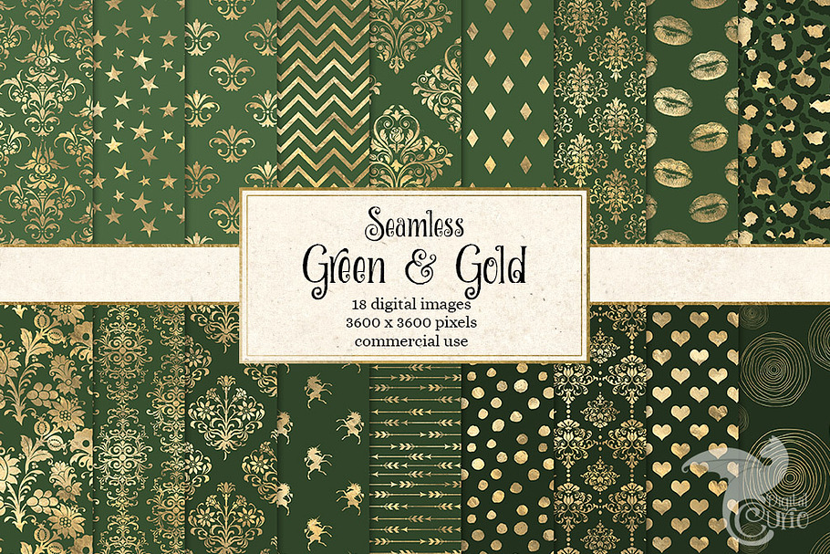 Green and Gold Digital Paper in Patterns - product preview 8