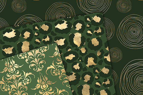 Green and Gold Digital Paper in Patterns - product preview 1