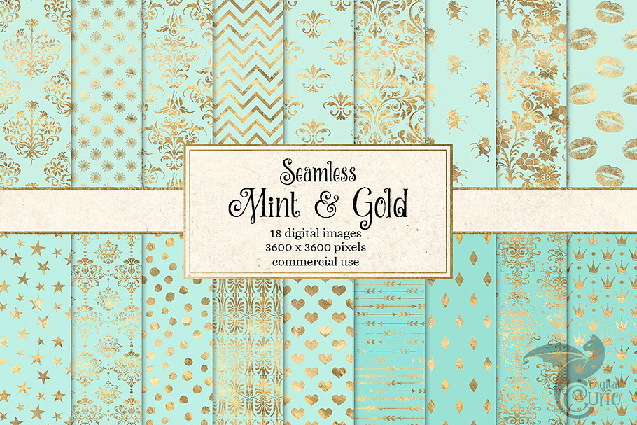 Mint and Gold Digital Paper