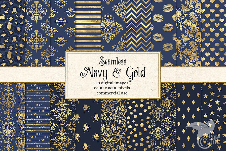 Navy and Gold Digital Paper