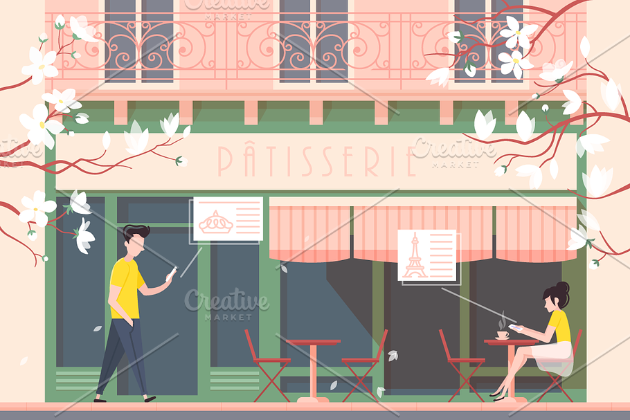 Facade of cafe or cafeteria in Illustrations - product preview 8