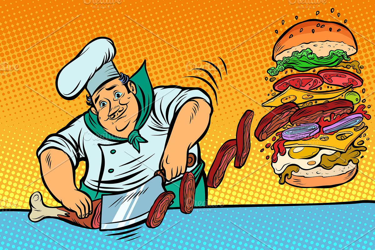 Cook prepares Burger. Fast food restaurant | Creative Daddy