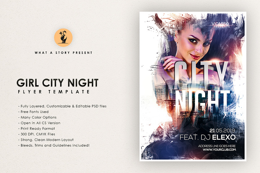 Girl City Night  in Flyer Templates - product preview 8