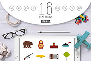 Russia icons set, flat style
