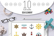 Sea element icon set, flat style