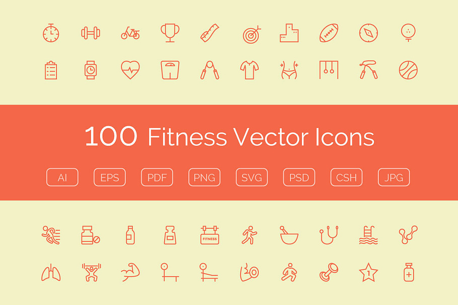100 Fitness Vector Icons in Graphics - product preview 8