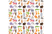Animals cartoon wildlife nature seamless pattern background jungle texture bird colorful retro wallpaper vector