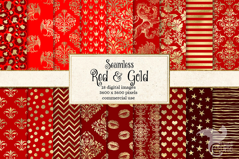 Red and Gold Digital Paper in Patterns - product preview 8