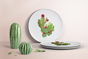 Cute cacti. Watercolor elements set