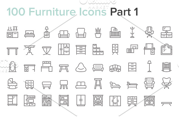 Furniture - 100 Line Icons