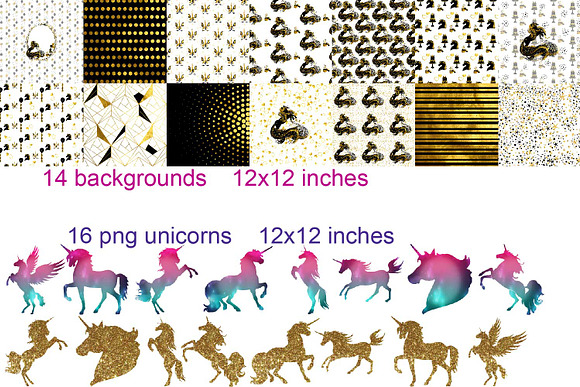 Unicorn BUNDLE graphics + background in Illustrations - product preview 5