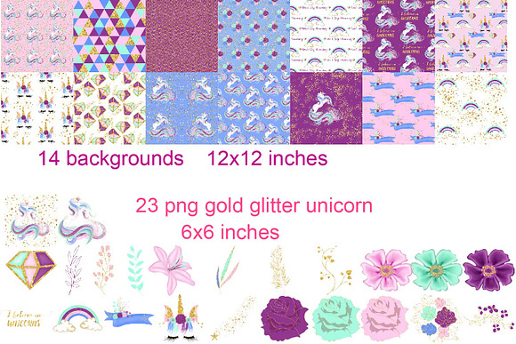 Unicorn BUNDLE graphics + background in Illustrations - product preview 6