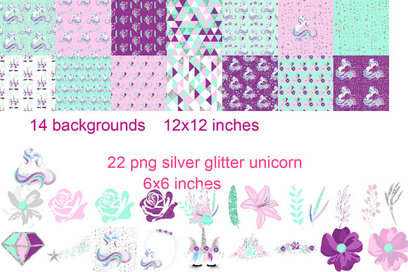 Unicorn BUNDLE graphics + background in Illustrations - product preview 7