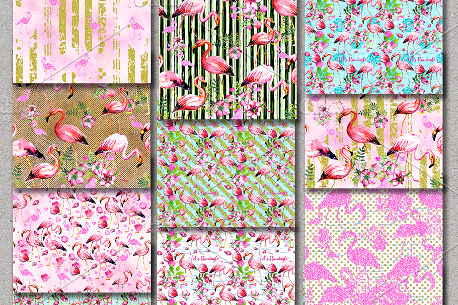 Flamingo Digital Pattern Paper Set 