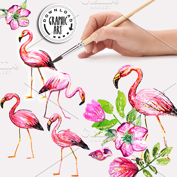 Flamingo Digital Pattern Paper Set  in Illustrations - product preview 2