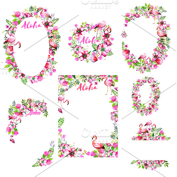Flamingo Digital Pattern Paper Set  in Illustrations - product preview 3