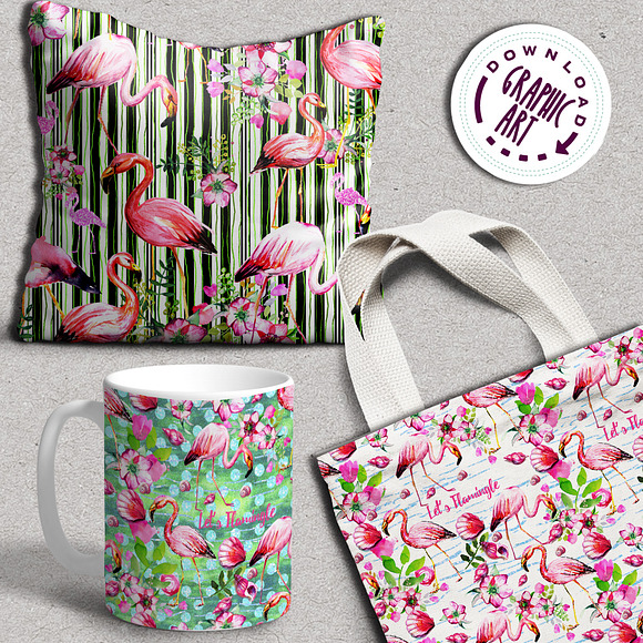 Flamingo Digital Pattern Paper Set  in Illustrations - product preview 5