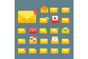 Email envelope cover icons communication correspondence blank cover address design paper empty card writing message vector illustration.