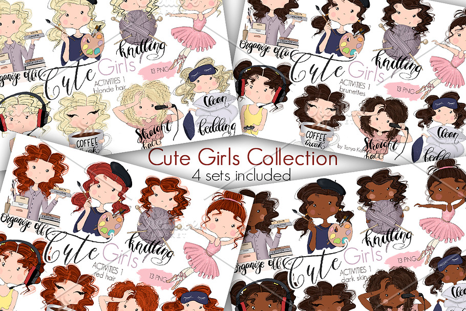 Collection Cute Girls Activities in Illustrations - product preview 8