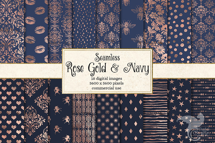 Rose Gold and Navy Digital Paper