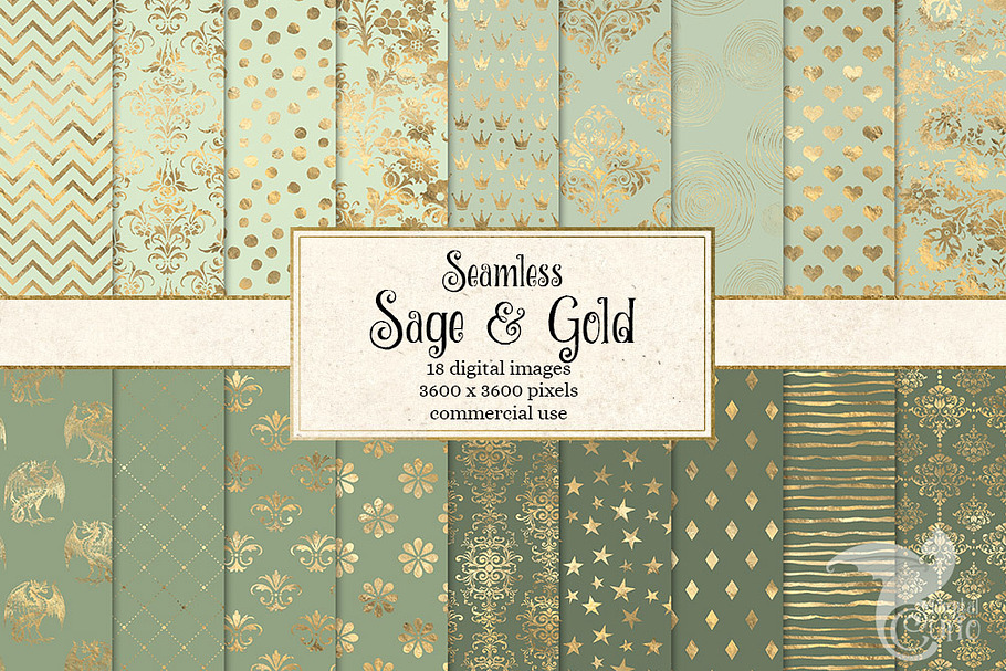 Sage and Gold Digital Paper in Patterns - product preview 8