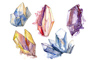 Cool crystals PNG watercolor set