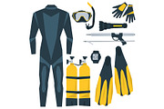 Vector icons set of diving equipment