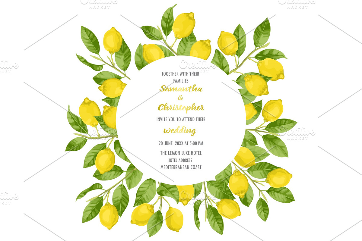 Wedding Invitation Card with Lemon Brunches in Illustrations - product preview 8