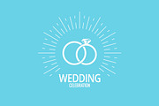 Wedding rings vintage design on blue