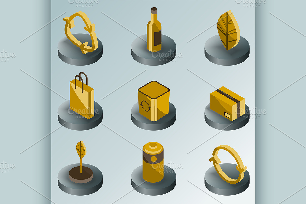 Recycling color isometric icons in Illustrations - product preview 8