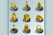 Recycling color isometric icons
