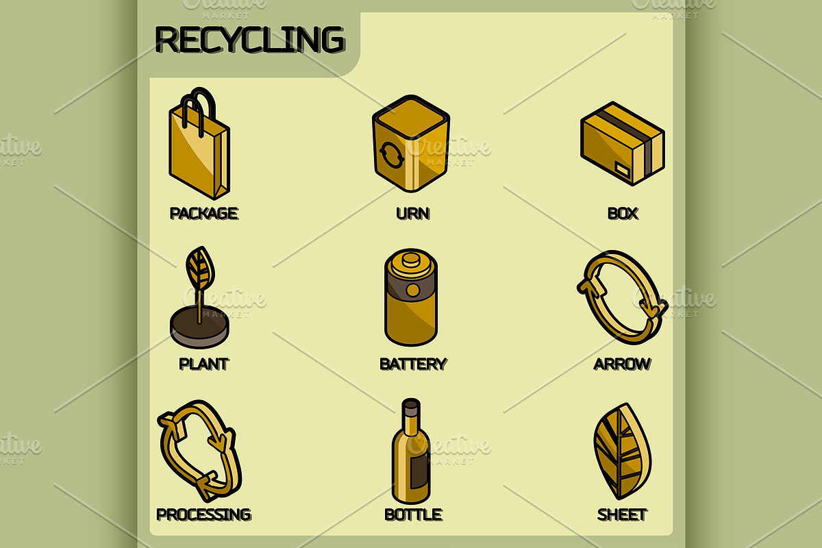 Recycling color isometric icons in Illustrations - product preview 8
