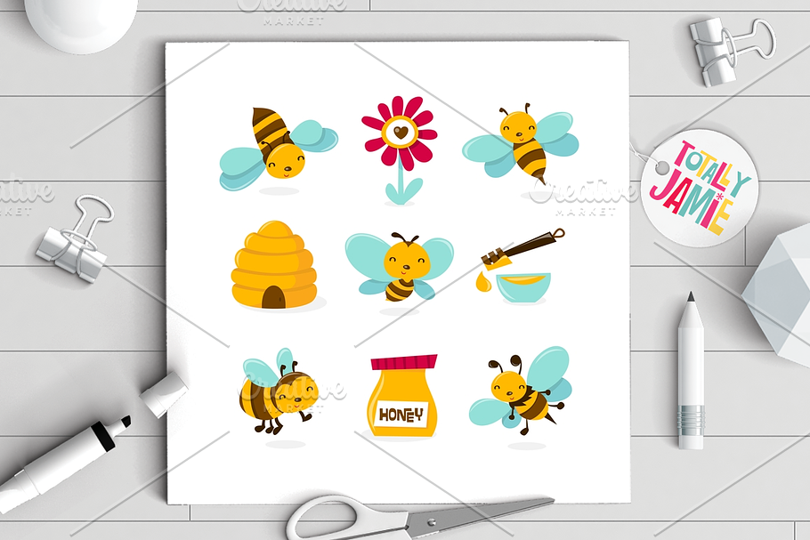 Cute Honey Bee Icons in Illustrations - product preview 8