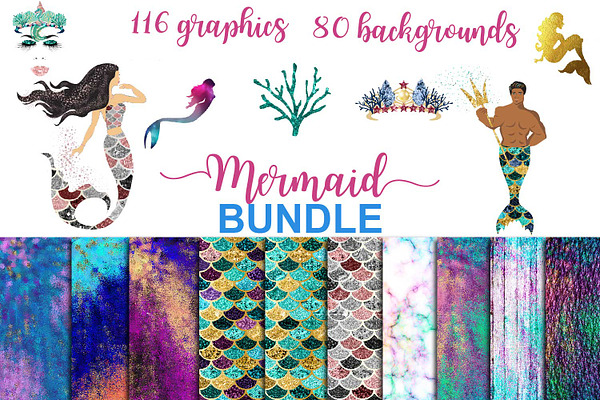 Mermaid BUNDLE graphics + background