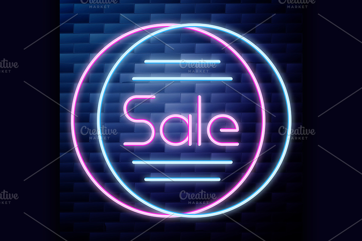 Sale glowing neon sign in Illustrations - product preview 8