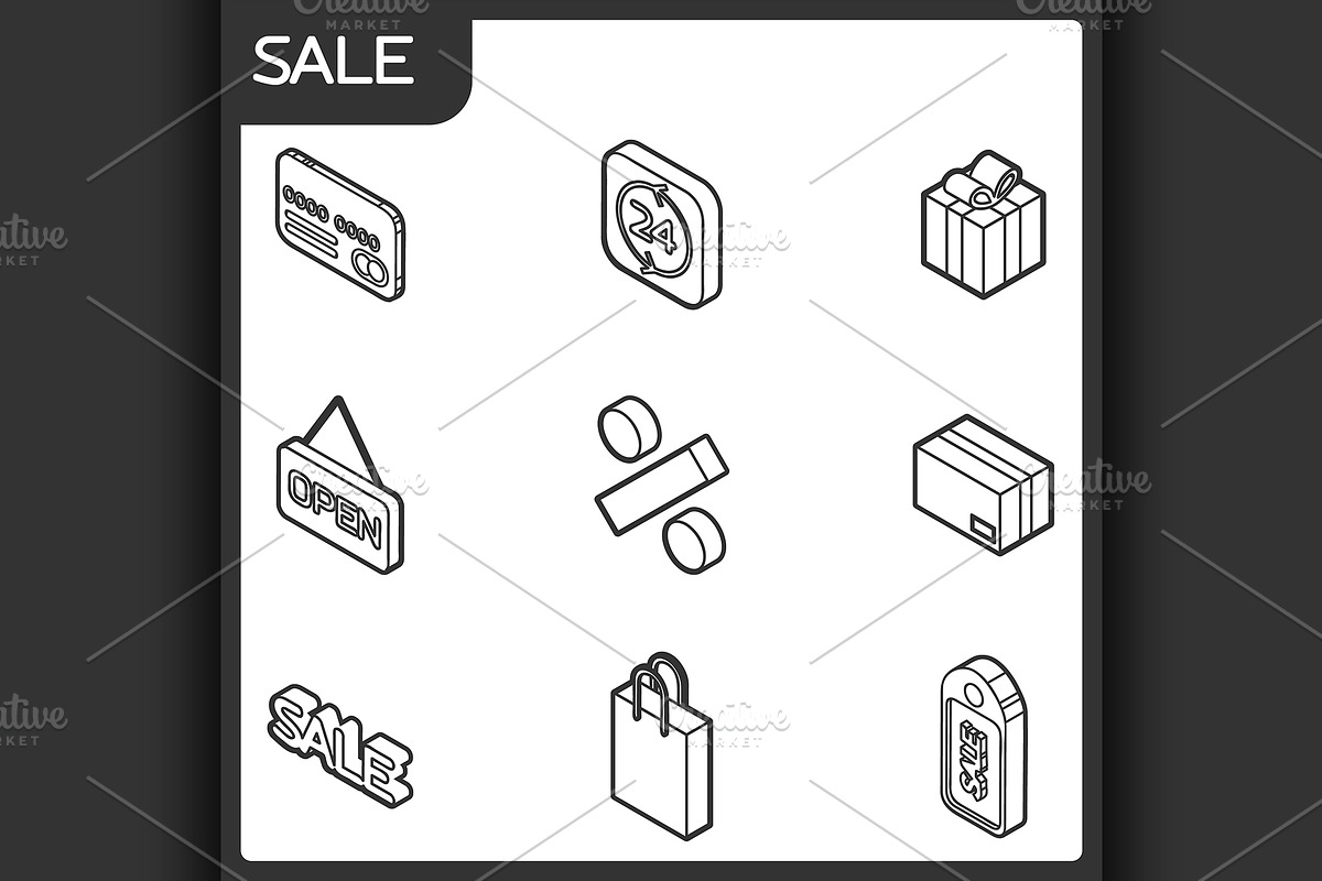 Sale outline isometric icons in Illustrations - product preview 8