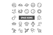 Set of 22 vector line space icons