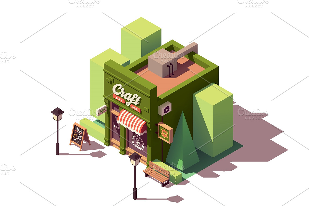Vector isometric craft beer bar in Illustrations - product preview 8